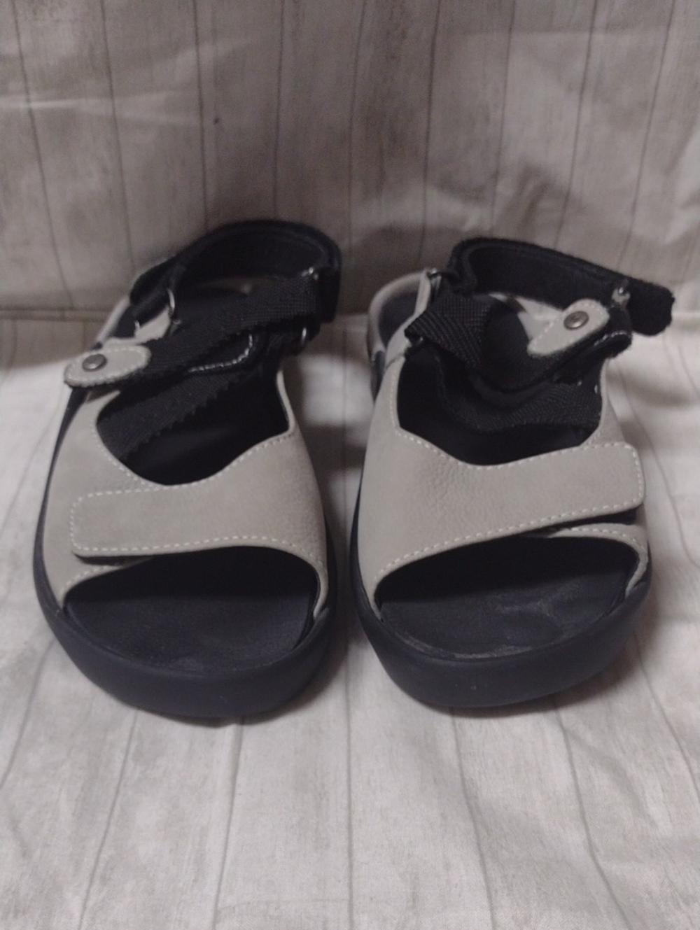 Wolky Gray And Black Open-Toe Sandals with Adjustable Straps (J1393)